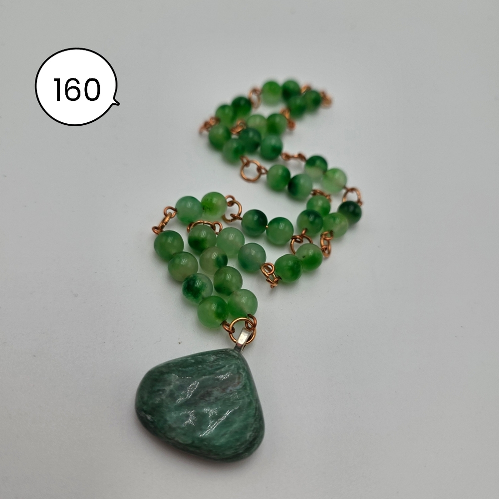 Green Beaded Necklace with Amazonite Stone Pendant – Boho Jewelry - Picture 2 of 5